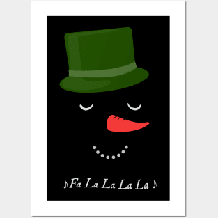 Fun Fa La La Musical Winter Snowman Face with Top Hat Posters and Art